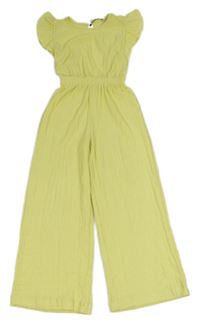 Citronový mačkaný kalhotový culottes overal s volánky ZARA