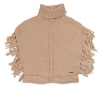 Pudrové melírované svetrové pončo so vzorom a strapcemi a rolákom RIVER ISLAND