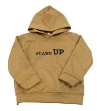 Hnedá semišová mikina s nápisom a vreckom a kapucňou CiviL