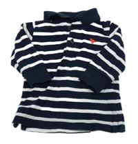 Tmavomodro-biela pruhovaná mikina s dinosaurom a golierikom Next