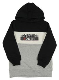 Čierno-bielo-sivá mikina s nápismi a kapucňou Y.F.K.