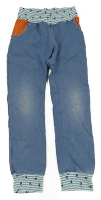 Modré cuff teplákové rifle s úpletovým pasem s plameňáky