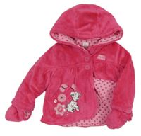 Tmavorůžový plyšový zateplený kabátek s dalmatinkem a kapucí + rukavice Disney