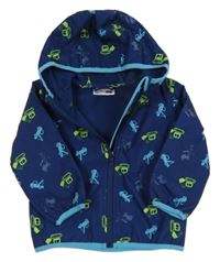 Tmavomodrá softshellová bunda se stavebními stroji a kapucí Ergee