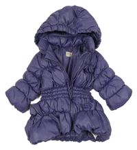 Tmavofialová prošívaná šusťáková zimní parka s mašlí a kapucí Prénatal