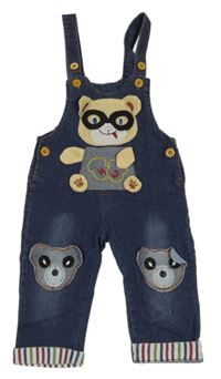 Tmavomodré rifľové na traké nohavice s medvedíkmi