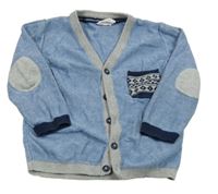 Modro-bílo-šedo-tmavomodrý pruhovaný propínací svetr se vzorovanou kapsou H&M