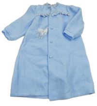 Svetlomodrý fleecový župan s mačičkou a volánikmi