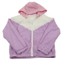 Fialovo-bielo-ružová šušťáková jarná bunda s kapucňou St. Bernard