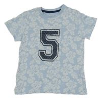 Světlemodré tričko s číslem a květy a listy impidimpi