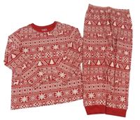 Červeno-bílé vzorované pyžamo s vločkami a stromečky M&S
