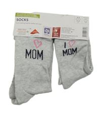 Nové - 2x - Světlešedé melírované ponožky s nápisem a srdíčkem 