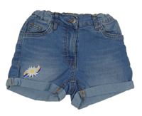 Modré riflové kraťasy s květem 