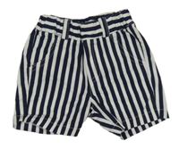 Tmavomodro-biele pruhované plátenné kraťasy