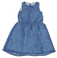 Tmavomodro-modré kvietkovane šifónové šaty H&M