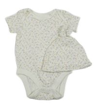Nové - 2Set - Bílé body s kytičkami + čepice F&F