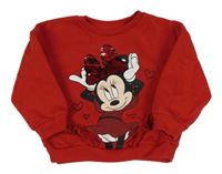 Červená mikina s Minnie s překlápěcími flitry a volánky C&A