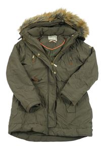Khaki zimní parka s kapucí a kožešinou