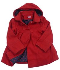 Červený flaušový zateplený kabát s kapucňou F&F