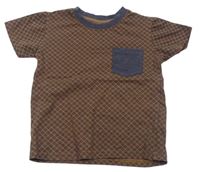 Skořicovo-tmavomodré vzorované tričko s kapsičkou Matalan