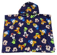 Tmavomodré froté osuškové pončo s Mickeym s přáteli a kapucňou Matalan