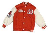 Červeno-smetanová baseballová mikina s číslem a nápisem H&M