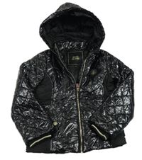 Černá šusťáková lesklá zimní bunda s kapucí River Island