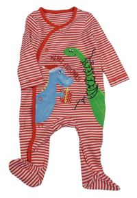 Červeno-bílý pruhovaný overal s dinosaury St. Bernard