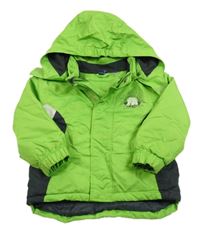 Zeleno-bílo-černá šusťáková lyžařská bunda s medvědem a kapucí Lupilu