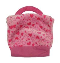 Růžová chlupatá taška na plyšáka se srdíčky
