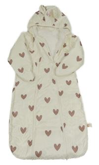Smetanový šusťákový zimní fusak so srdiečkami a kapucňou
