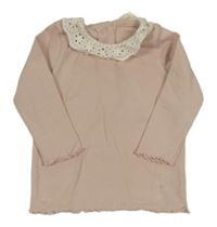 Pudrové tričko s madeirovým golierikom George