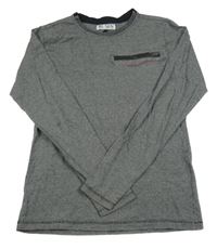 Černé pruhované triko s kapsou