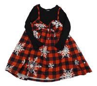 Čierno-červené šaty s kockovanou sukňa a vločkami