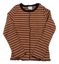 Hnedo-červeno-čierne pruhované rebrované tričko Zara