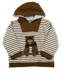 Hnedo-biela pruhovaná mikina s medvěďom a kapucňou Obaibi