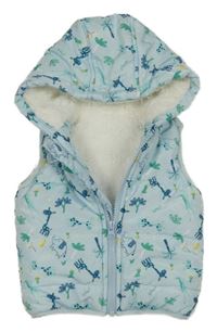 Svetlomodrá šušťáková zateplená vesta so zvířaty a kapucňou Dunnes