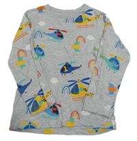 Šedé melírované triko s vrtulníky s dinosaury Next