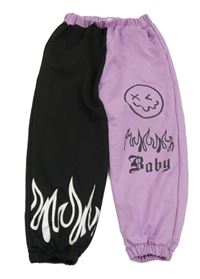 Lila-čierne tepláky so smajlíkom a ohněm Shein