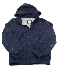 Tmavomodrá šusťáková jarní bunda s hvězdami a kapucí GAP