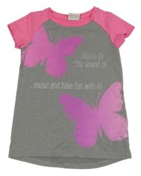 Šedo-neonově růžové sportovní tričko s motýly Topolino