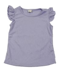 Lila žebrované tričko s volánky