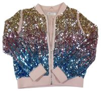 Zlato-růžovo-modrá flitrová podšitá bunda H&M