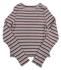 Sivo-farebné pruhované rebrované crop tričko H&M