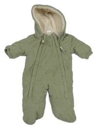 Khaki prešívaná mušelínová zateplená kombinéza s kapucňou Next
