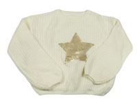 Smotanový crop sveter s hvězdou z flitrů C&A