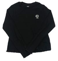 Čierne rebrované tričko s výšivkou zn. M&S