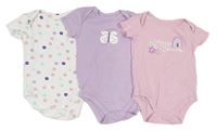 3x body - fialové s motýlkem + bílé puntíkaté + růžové s duhou Matalan