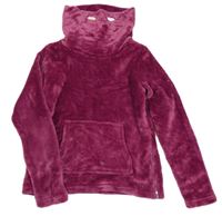 Fuchsiová plyšová mikina s komínovým límcem manguun