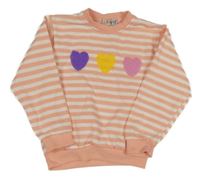 Bielo-marhuľová pruhovaná mikina so srdiečkami